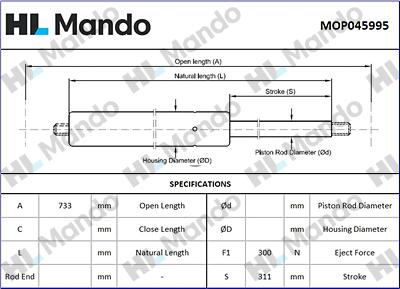 Mando MOP045995 - Ammortizzatore pneumatico, Cofano motore autozon.pro