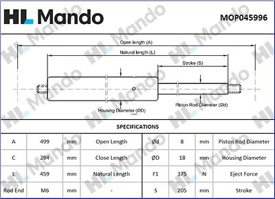 Mando MOP045996 - Ammortizatore pneumatico, Cofano bagagli / vano carico autozon.pro