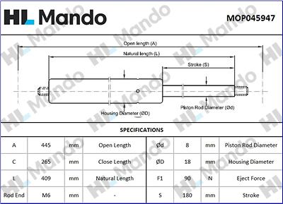 Mando MOP045947 - Ammortizatore pneumatico, Cofano bagagli / vano carico autozon.pro