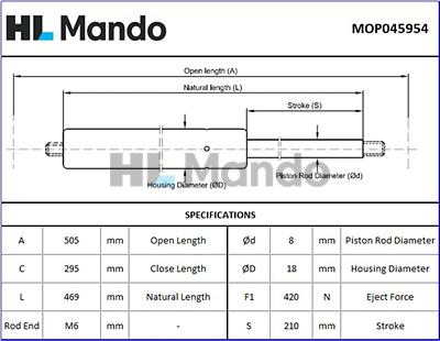 Mando MOP045954 - Ammortizatore pneumatico, Cofano bagagli / vano carico autozon.pro