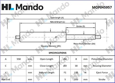 Mando MOP045957 - Ammortizatore pneumatico, Cofano bagagli / vano carico autozon.pro