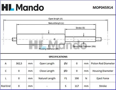 Mando MOP045914 - Ammortizatore pneumatico, Cofano bagagli / vano carico autozon.pro