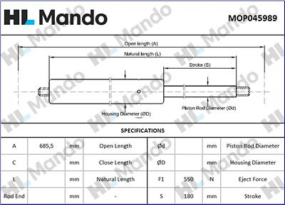 Mando MOP045989 - Ammortizatore pneumatico, Cofano bagagli / vano carico autozon.pro