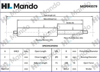 Mando MOP045579 - Ammortizzatore pneumatico, Cofano motore autozon.pro