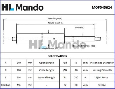 Mando MOP045624 - Ammortizatore pneumatico, Cofano bagagli / vano carico autozon.pro