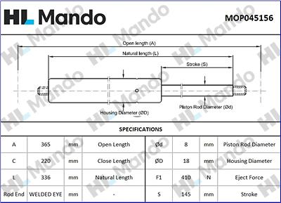 Mando MOP045156 - Ammortizatore pneumatico, Cofano bagagli / vano carico autozon.pro