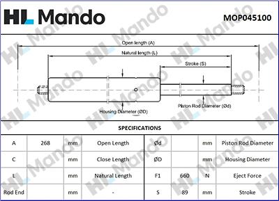 Mando MOP045100 - Ammortizatore pneumatico, Cofano bagagli / vano carico autozon.pro