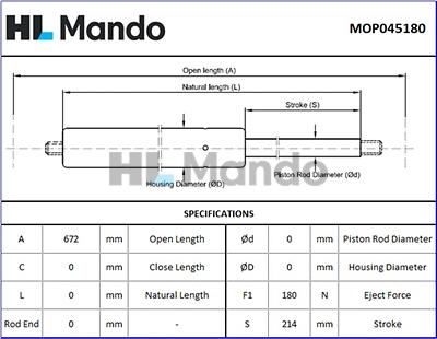 Mando MOP045180 - Ammortizzatore pneumatico, Cofano motore autozon.pro