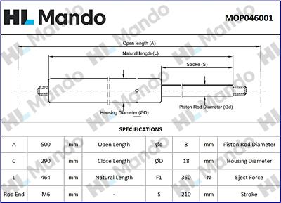 Mando MOP046001 - Ammortizatore pneumatico, Cofano bagagli / vano carico autozon.pro