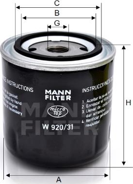 Mann-Filter W 920/31 - Filtro olio autozon.pro