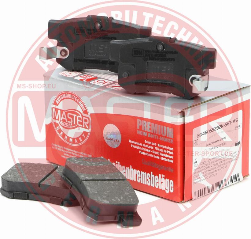 MASTER-SPORT GERMANY 13046059292N-SET-MS - Kit pastiglie freno, Freno a disco autozon.pro