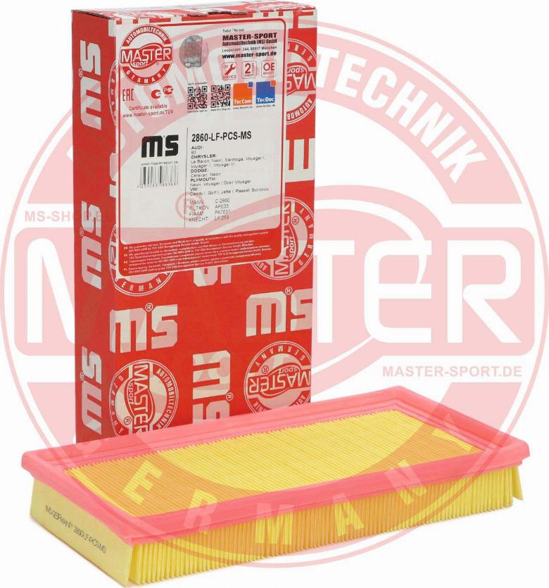 MASTER-SPORT GERMANY 2860-LF-PCS-MS - Filtro aria autozon.pro