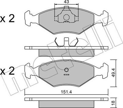 Metelli 22-0057-3 - Kit pastiglie freno, Freno a disco autozon.pro