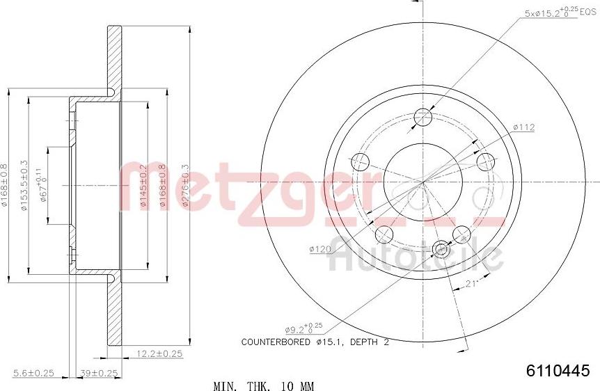 Metzger 6110445 - Discofreno autozon.pro