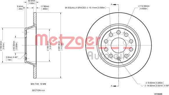 Metzger 6110046 - Discofreno autozon.pro