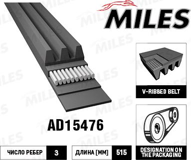 Miles AD15476 - Cinghia Poly-V autozon.pro