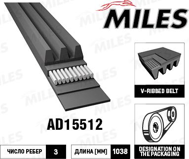 Miles AD15512 - Cinghia Poly-V autozon.pro