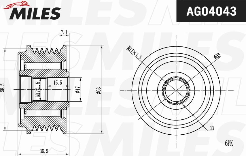 Miles AG04043 - Puleggia cinghia, Alternatore autozon.pro