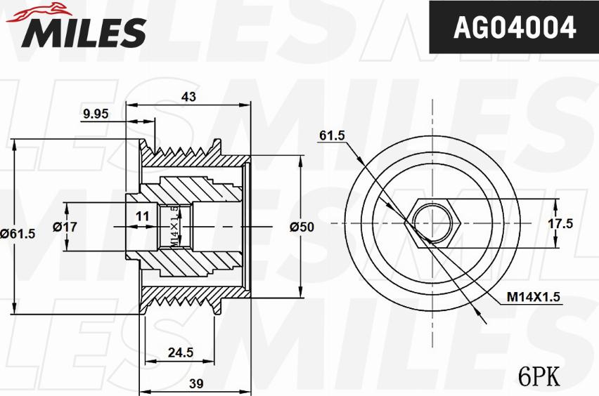 Miles AG04004 - Puleggia cinghia, Alternatore autozon.pro