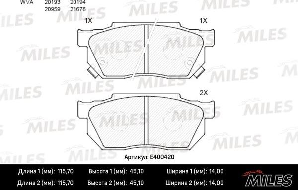 Miles E400420 - Kit pastiglie freno, Freno a disco autozon.pro