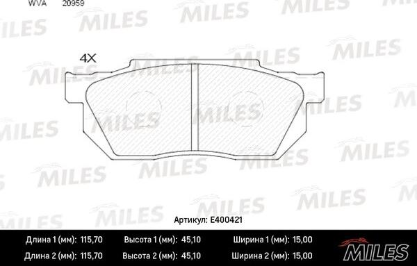 Miles E400421 - Kit pastiglie freno, Freno a disco autozon.pro