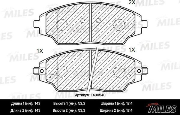 Miles E400540 - Kit pastiglie freno, Freno a disco autozon.pro