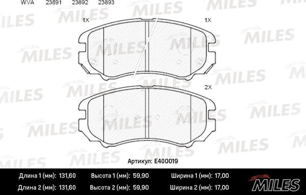 Miles E400019 - Kit pastiglie freno, Freno a disco autozon.pro