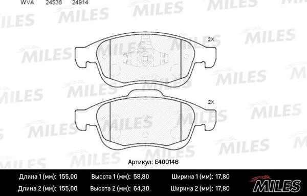 Miles E400146 - Kit pastiglie freno, Freno a disco autozon.pro