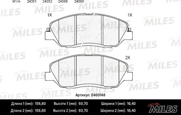 Miles E400148 - Kit pastiglie freno, Freno a disco autozon.pro