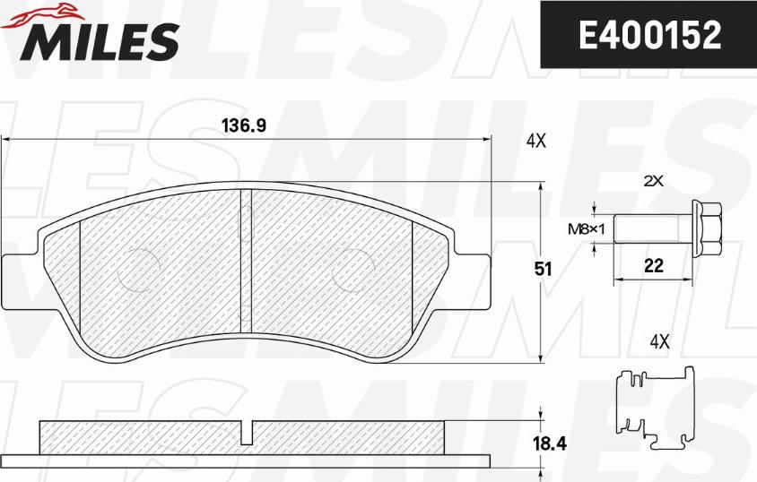 Miles E400152 - Kit pastiglie freno, Freno a disco autozon.pro