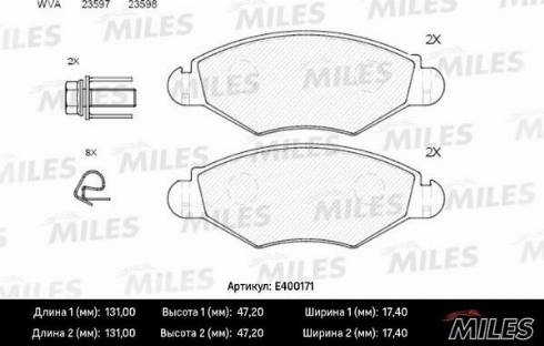 Miles E400171 - Kit pastiglie freno, Freno a disco autozon.pro