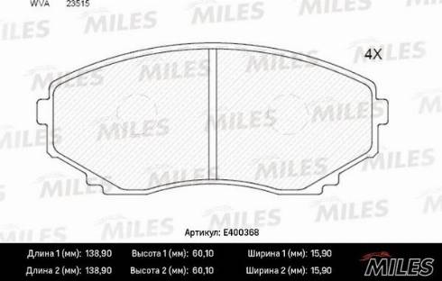 Miles E400368 - Kit pastiglie freno, Freno a disco autozon.pro