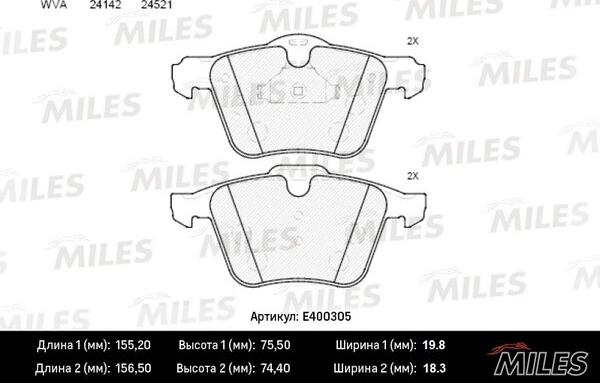 Miles E400305 - Kit pastiglie freno, Freno a disco autozon.pro