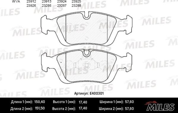 Miles E400301 - Kit pastiglie freno, Freno a disco autozon.pro