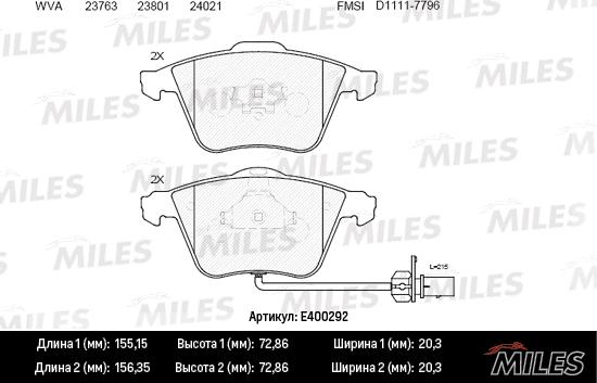 Miles E400292 - Kit pastiglie freno, Freno a disco autozon.pro