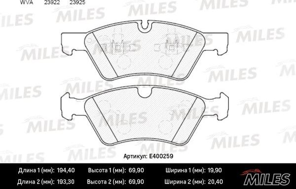 Miles E400259 - Kit pastiglie freno, Freno a disco autozon.pro