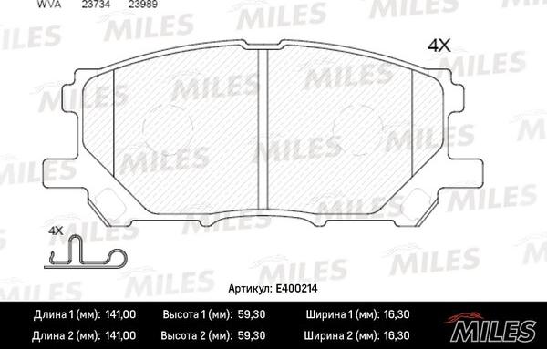 Miles E400214 - Kit pastiglie freno, Freno a disco autozon.pro