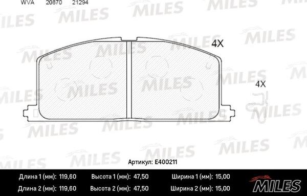 Miles E400211 - Kit pastiglie freno, Freno a disco autozon.pro