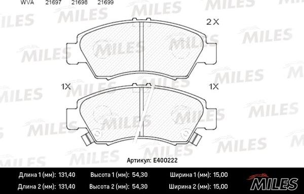 Miles E400222 - Kit pastiglie freno, Freno a disco autozon.pro