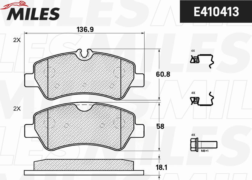 Miles E410413 - Kit pastiglie freno, Freno a disco autozon.pro