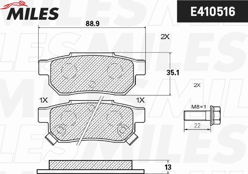 Miles E410516 - Kit pastiglie freno, Freno a disco autozon.pro