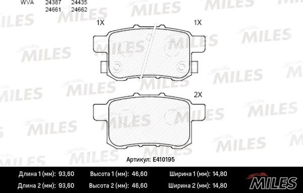 Miles E410195 - Kit pastiglie freno, Freno a disco autozon.pro