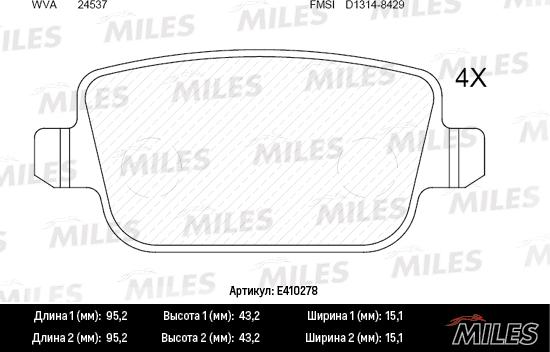 Miles E410278 - Kit pastiglie freno, Freno a disco autozon.pro