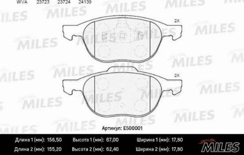 Miles E500001 - Kit pastiglie freno, Freno a disco autozon.pro