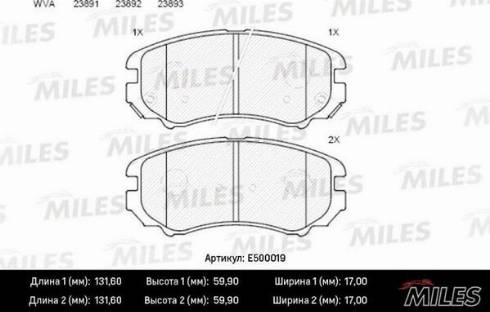 Miles E500019 - Kit pastiglie freno, Freno a disco autozon.pro