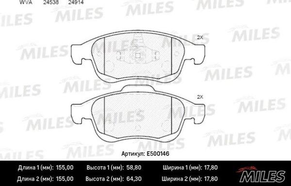 Miles E500146 - Kit pastiglie freno, Freno a disco autozon.pro