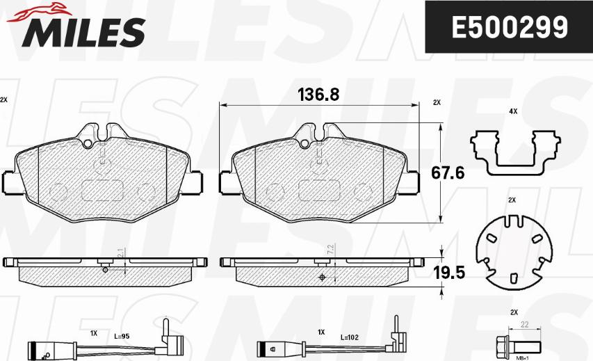 Miles E500299 - Kit pastiglie freno, Freno a disco autozon.pro