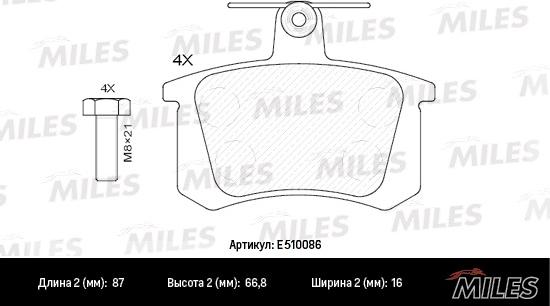 Miles E510086 - Kit pastiglie freno, Freno a disco autozon.pro