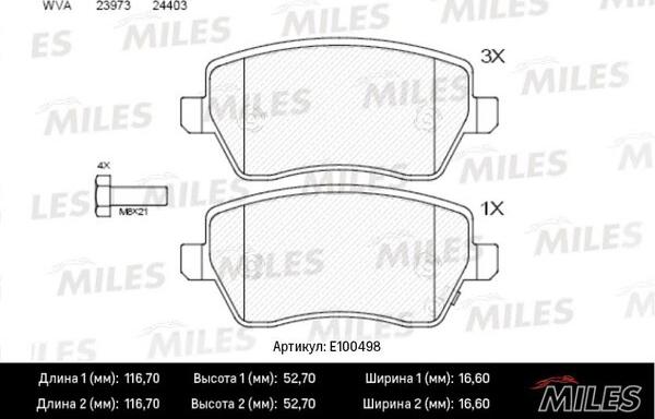 Miles E100498 - Kit pastiglie freno, Freno a disco autozon.pro