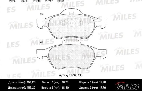 Miles E100493 - Kit pastiglie freno, Freno a disco autozon.pro